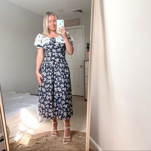 Gunne Sax Vintage Floral Dress with Lace